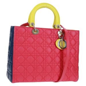 Christian Dior Lady Dior Canage Hand Bag Leather 2way Pink Silver Auth 161705M